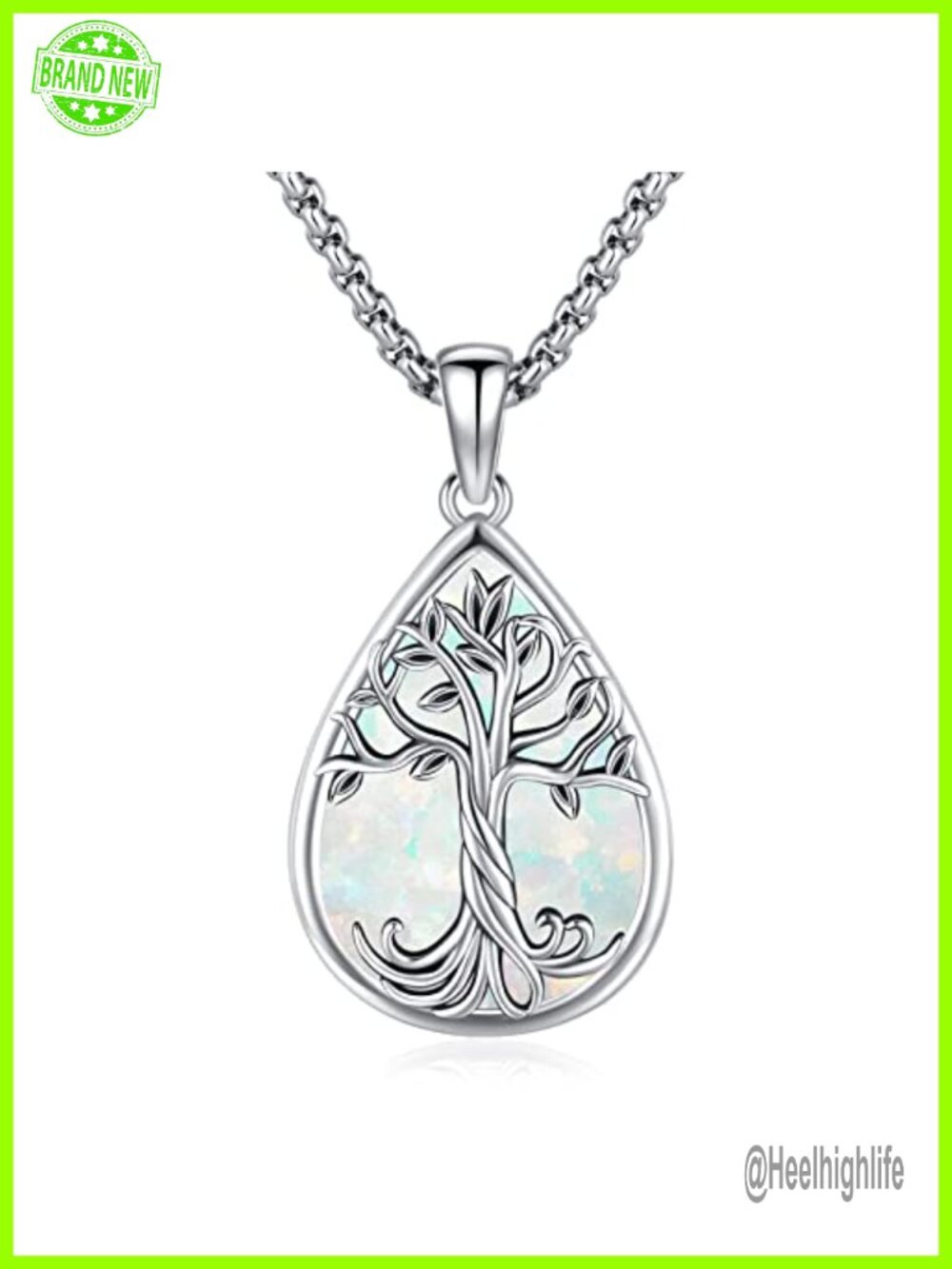 Sterling Silver Tree of Life Opal Pendant Necklace Womens